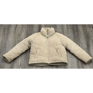 Sebby Corduroy Stone Cream/Tan Puffer Coat jacket Sz Small SEE PICS FOR DEFECTS